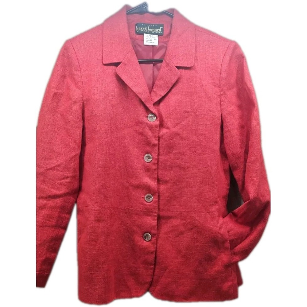 Harve Benard Holtzman 100% Linen Blazer 10 Petite‎ Lined Pockets Red EUC